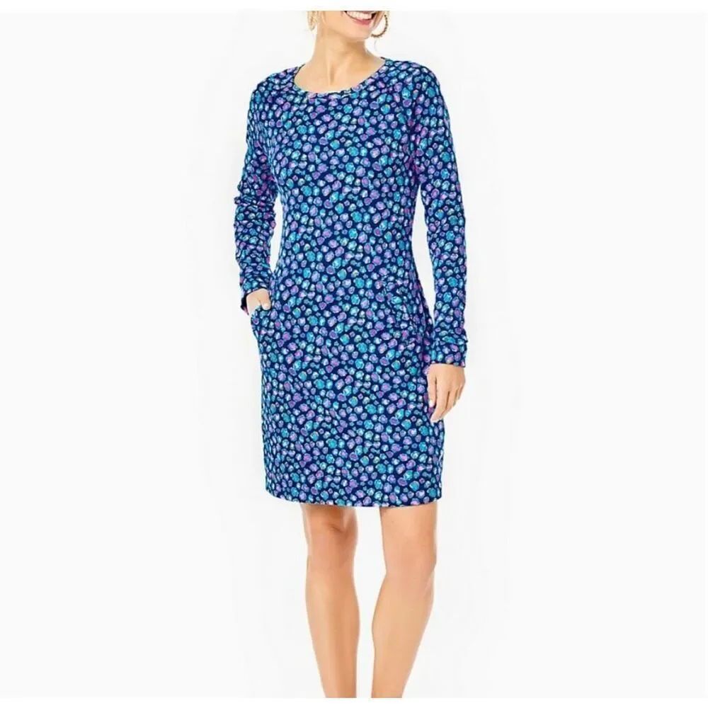 LILLY PULITZER SEABREEZE BLUE LOW TIDE NAVY SPOTTED BEACH COMBER DRESS